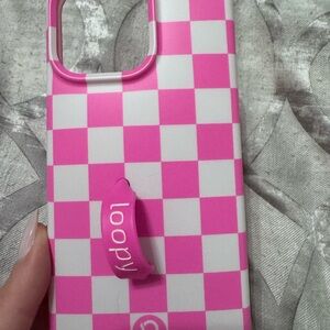 Loopy iPhone 15 pro max Pink and White Checkered Phone Case